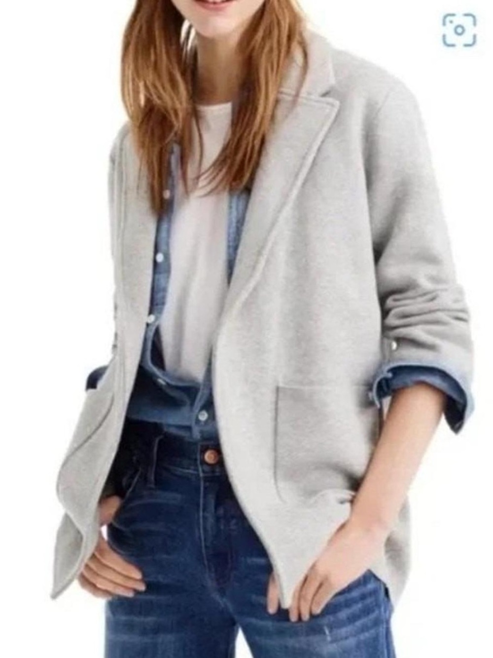 J Crew Sweater Blazer Merino Blend Heather Grey Size Small Oversized EUC